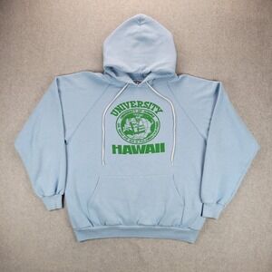 Vintage University Of Hawaii Hoodie Sweatshirt Hanes Sz XL 80s 90s Sky Blue Thin